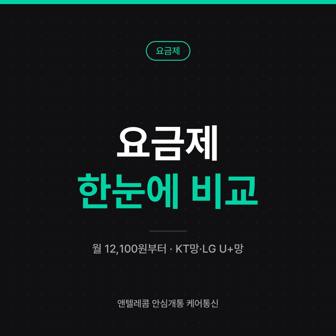 선불폰 요금제 비교 안내 카드 — 월 12,100원부터 KT망과 LG U+망 요금제 비교