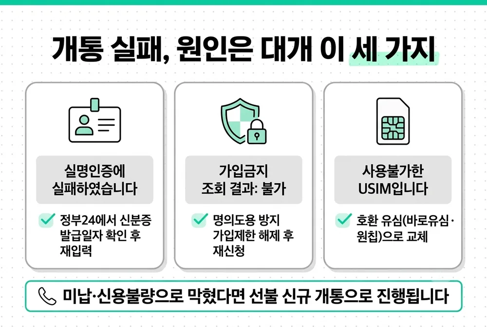 선불폰 개통 실패 주요 원인 세 가지와 해결 방법