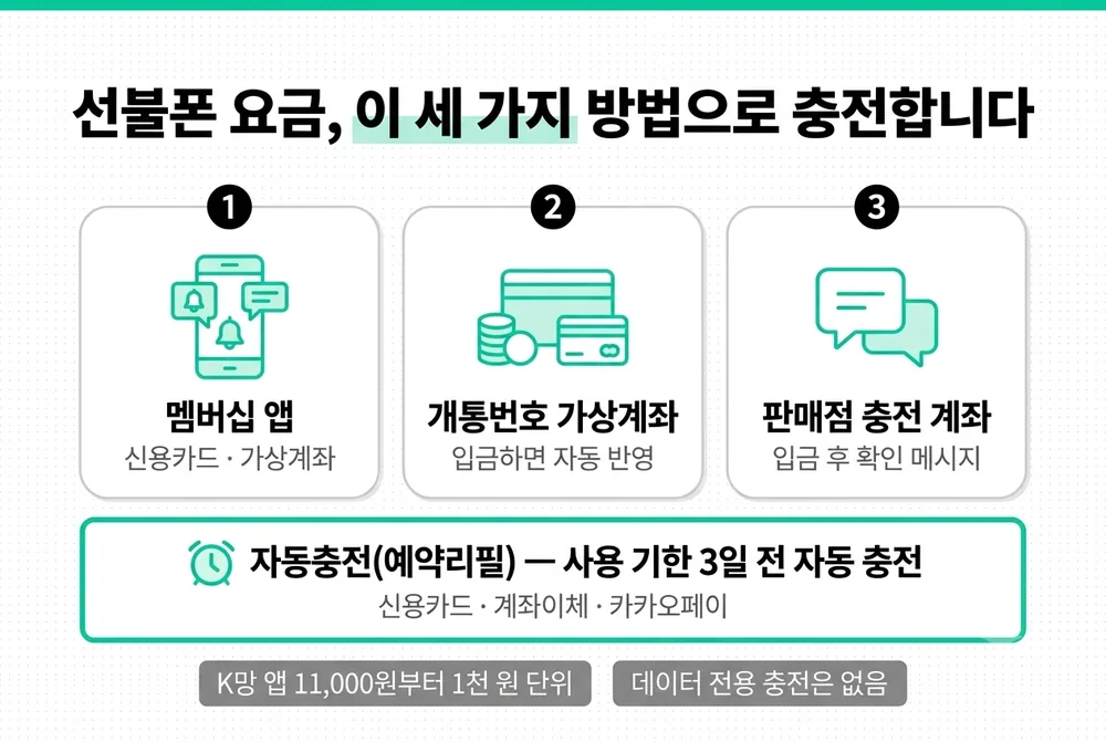 선불폰 요금 충전 방법 세 가지와 예약리필 자동충전 안내